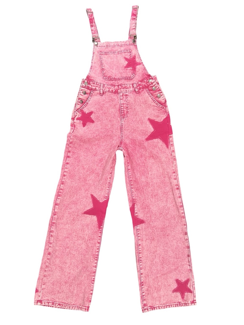 SHEIN Hot Pink Denim Overalls with Star Patch Detail NWT Size 6/Medium CUTE!